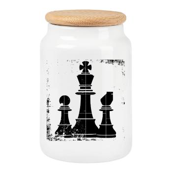 Chess Pieces Drawing - Cookie Jar with Wooden Lid - white - Front