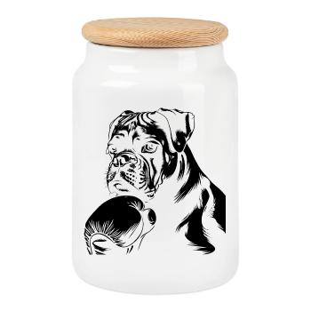 Boxer Hund Zeichnung - Keksdose mit Holzdeckel - Weiß - Vorne