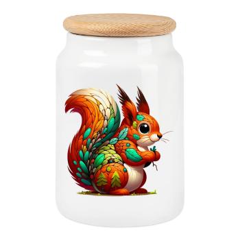 Squirrel - Cookie Jar with Wooden Lid - white - Front