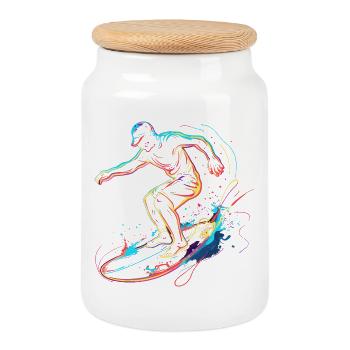 Surfeur Garçon Retrowave - Boîte à biscuits avec couvercle en bois - blanc - Devant