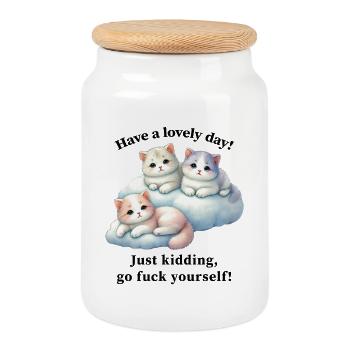 Chatons mignons - allez vous faire foutre - Boîte à biscuits avec couvercle en bois - blanc - Devant