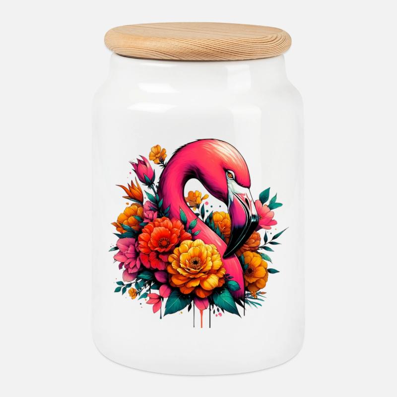Flamingo - Keksdose mit Holzdeckel - Weiß