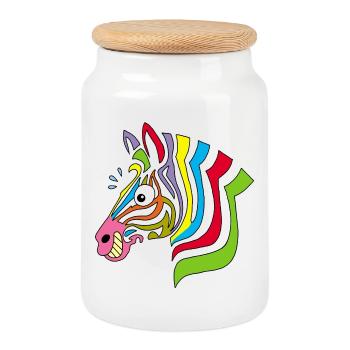 mehrfarbiges Zebra - Keksdose mit Holzdeckel - Weiß - Vorne