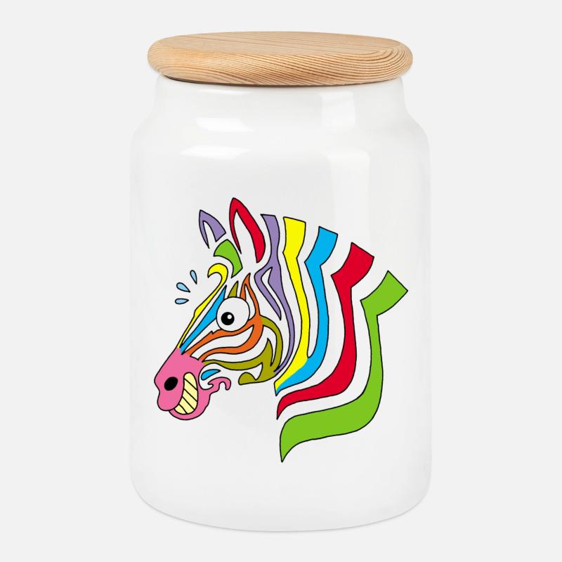mehrfarbiges Zebra - Keksdose mit Holzdeckel - Weiß