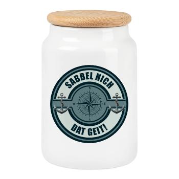 Sabbel nich - Dat geit! - Keksdose mit Holzdeckel - Weiß - Vorne
