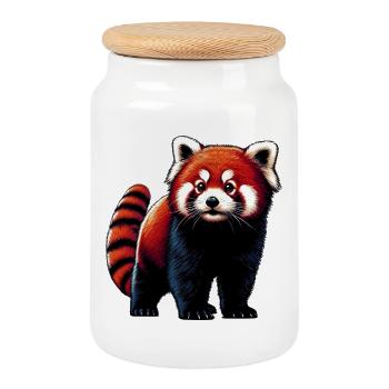 Red panda - Cookie Jar with Wooden Lid - white - Front