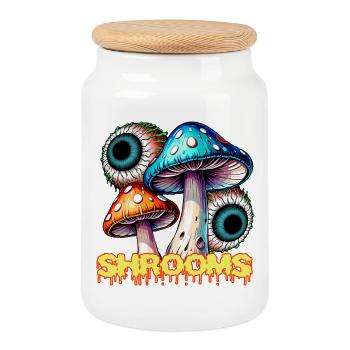 Psychedelic Mushrooms Eye Illusion Art - Cookie Jar with Wooden Lid - white - Front
