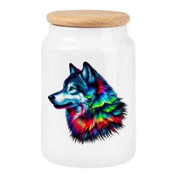 Wolf - Keksdose mit Holzdeckel - Weiß - Vorne