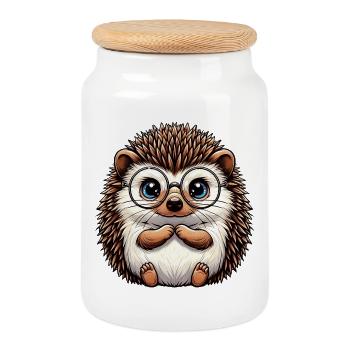 Hedgehog - Cookie Jar with Wooden Lid - white - Front