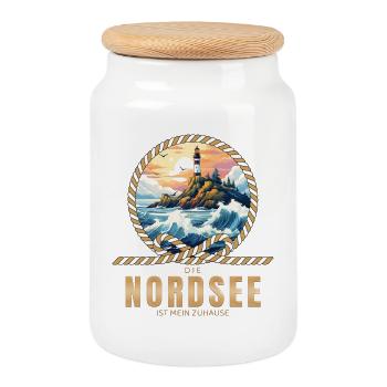 Die Nordsee ist mein Zuhause - Keksdose mit Holzdeckel - Weiß - Vorne