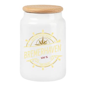 Mein Herz schlägt Wellen - Bremerhaven - Keksdose mit Holzdeckel - Weiß - Vorne