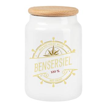 Mein Herz schlägt Wellen - Bensersiel - Keksdose mit Holzdeckel - Weiß - Vorne