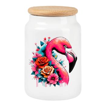 Flamingo - Keksdose mit Holzdeckel - Weiß - Vorne