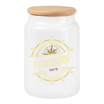 Mein Herz schlägt Wellen - Flensburg - Keksdose mit Holzdeckel - Weiß - Vorne