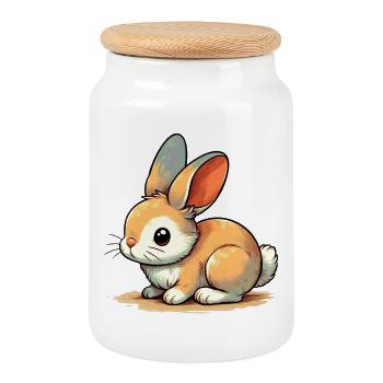 Rabbit - Cookie Jar with Wooden Lid - white - Front