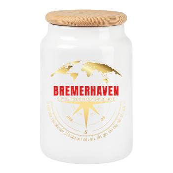Koordinaten Bremerhaven - Keksdose mit Holzdeckel - Weiß - Vorne