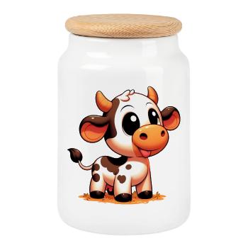 Cow - Cookie Jar with Wooden Lid - white - Front