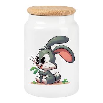 Rabbit - Cookie Jar with Wooden Lid - white - Front