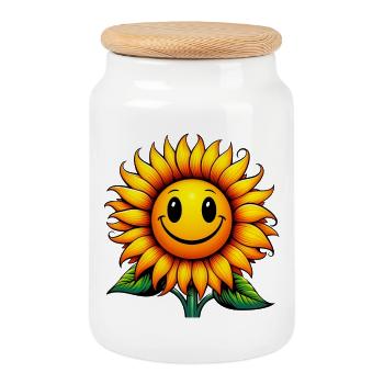 Sonnenblume - Keksdose mit Holzdeckel - Weiß - Vorne