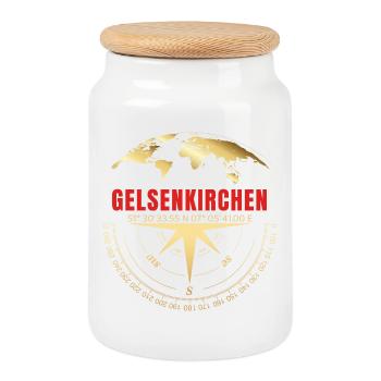 Koordinaten Gelsenkirchen - Keksdose mit Holzdeckel - Weiß - Vorne