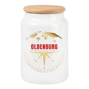 Koordinaten Oldenburg - Keksdose mit Holzdeckel - Weiß - Vorne