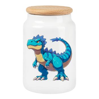 Dinosaur - Cookie Jar with Wooden Lid - white - Front