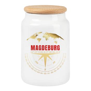 Koordinaten Magdeburg - Keksdose mit Holzdeckel - Weiß - Vorne