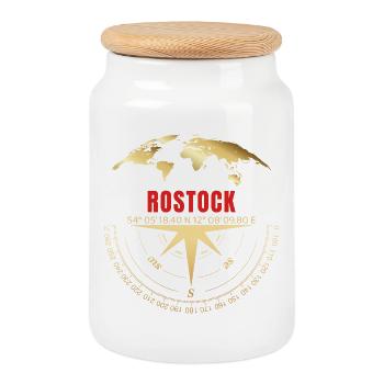 Koordinaten Rostock - Keksdose mit Holzdeckel - Weiß - Vorne