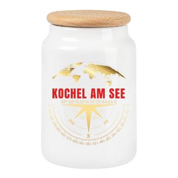 Koordinaten Kochel am See - Keksdose mit Holzdeckel - Weiß - Vorne