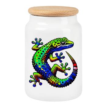 Gecko - Keksdose mit Holzdeckel - Weiß - Vorne