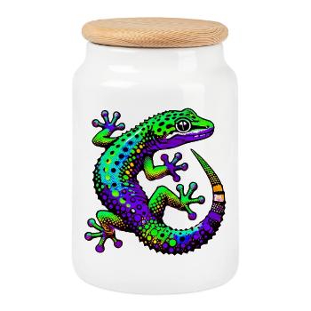 Gecko - Keksdose mit Holzdeckel - Weiß - Vorne