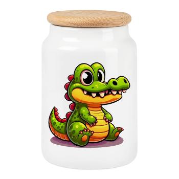 Alligator Crocodile - Boîte à biscuits avec couvercle en bois - blanc - Devant