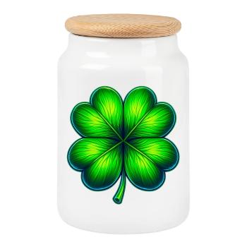Four-leaf clover - Cookie Jar with Wooden Lid - white - Front