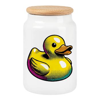 Ente Ente Ente Ente Ente - Keksdose mit Holzdeckel - Weiß - Vorne