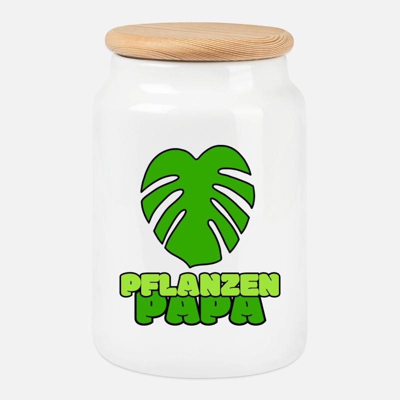 Plants Dad - Cookie Jar with Wooden Lid - white