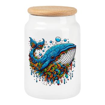Whale - Cookie Jar with Wooden Lid - white - Front
