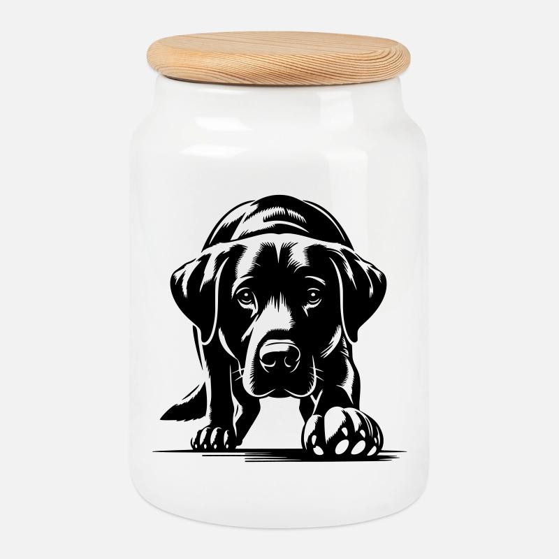 Labrador - Cookie Jar with Wooden Lid - white