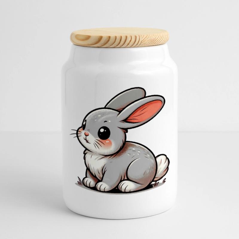 Lapin Boîte à biscuits avec couvercle en bois