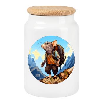 Rat Mountaineer / Rando Rats - Boîte à biscuits avec couvercle en bois - blanc - Devant