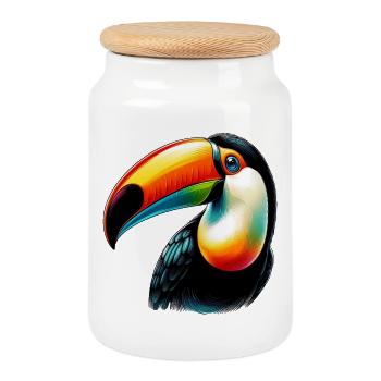 Toucan - Cookie Jar with Wooden Lid - white - Front
