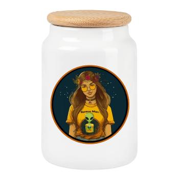 alien industries space cadet - Cookie Jar with Wooden Lid - white - Front
