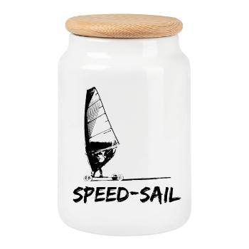 Speed Sail Board Silhouette - Keksdose mit Holzdeckel - Weiß - Vorne