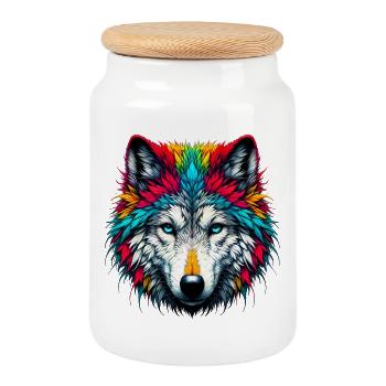 Wolf - Keksdose mit Holzdeckel - Weiß - Vorne