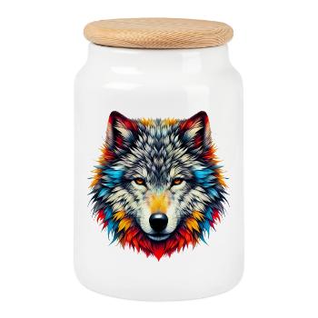 Wolf - Cookie Jar with Wooden Lid - white - Front