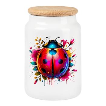 Ladybird - Cookie Jar with Wooden Lid - white - Front