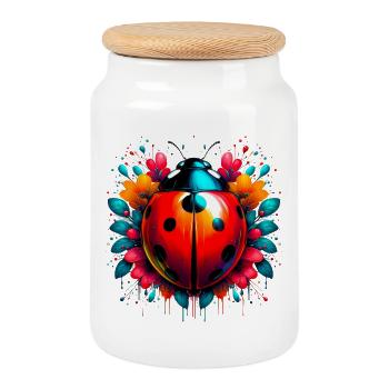 Ladybird - Cookie Jar with Wooden Lid - white - Front