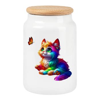 Chats (02) - Boîte à biscuits avec couvercle en bois - blanc - Devant