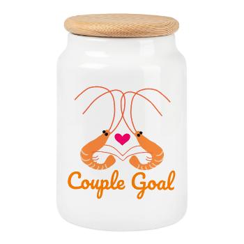Couple Goal Shrimp Romantic Love Valentine's Day - Cookie Jar with Wooden Lid - white - Front