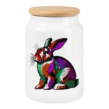 Lapin - Boîte à biscuits avec couvercle en bois - blanc - Devant