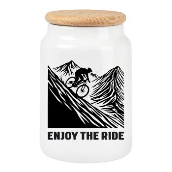 VTT - Profitez de la balade - Boîte à biscuits avec couvercle en bois - blanc - Devant
